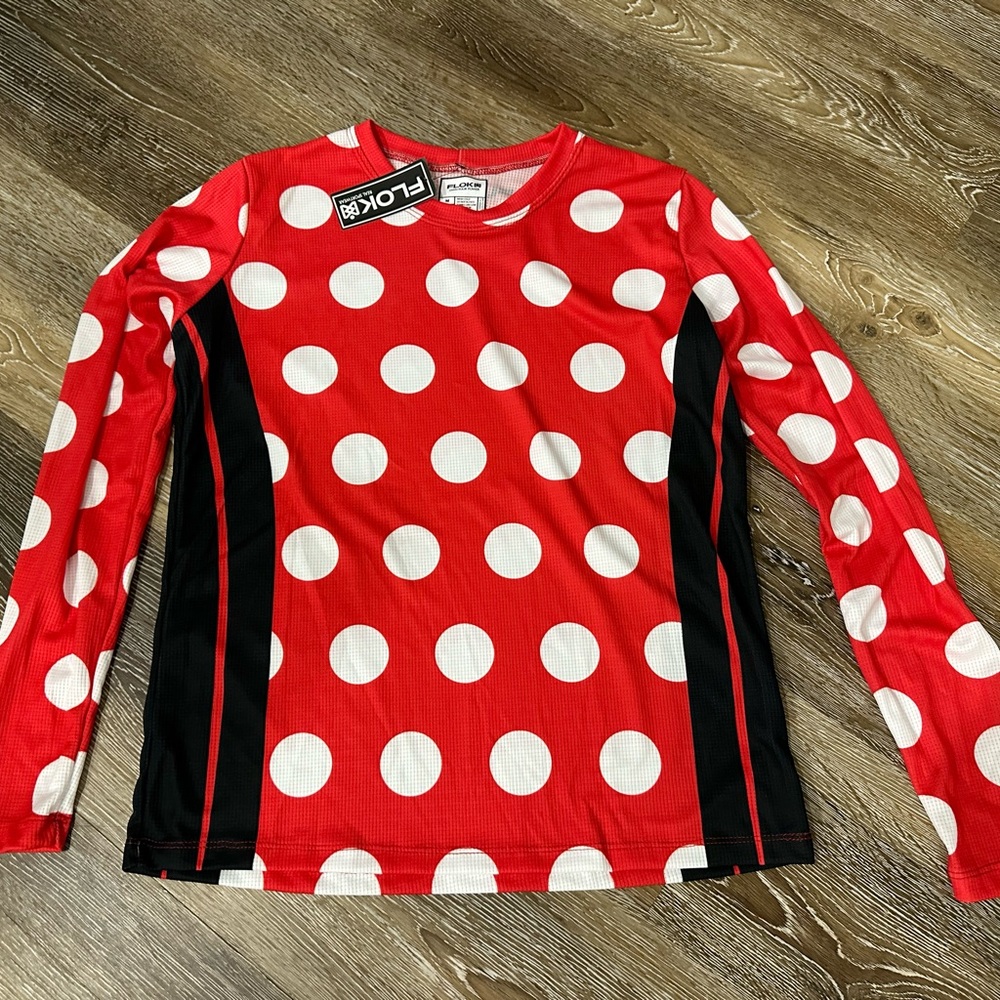 NWT- FLOK-Disney Inspired Minnie Mouse Red Polka Dot Long Sleeve Shirt/Run Top